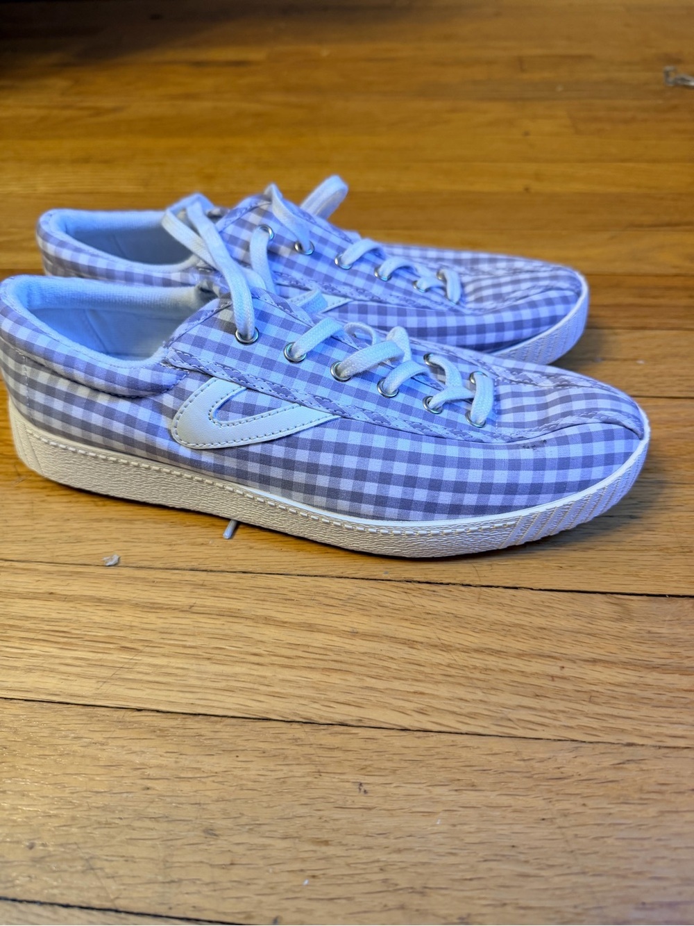 Tretorn Gingham Canvas Lace-Up Sneakers in Lavender